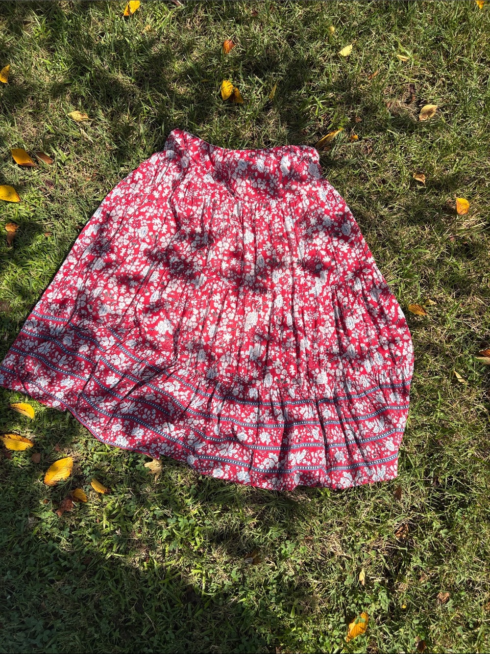 Vintage Chaps Red Floral Tiered Maxi Skirt